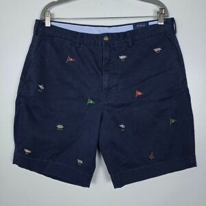Polo Ralph Lauren Embroidered Nautical Flags Chino Shorts Mens Size 36 Navy